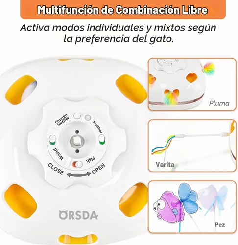 Vista 4 de ORSDA Juguetes para gatos de interior, 5 en 1, juguetes automáticos interactivos para gatitos, juguetes eléctricos recargables para ocultar