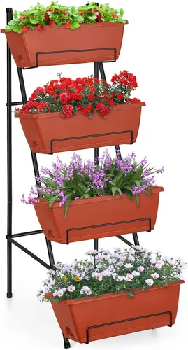 Vista 9 de OYEAL Cama de Jardín Elevada de 4 Niveles Jardineras Verticales para Interior y Exterior Caja de Jardinera Elevada con Patas Jardinera de Hierbas