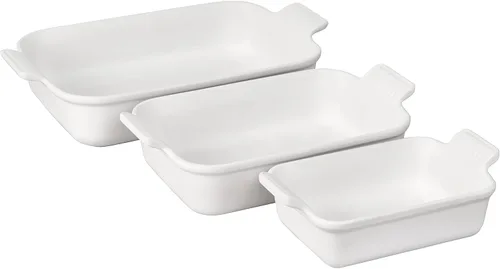 Vista 13 de Le Creuset - Set de 3 platos rectangulares de cerámica Heritage, alcachofa