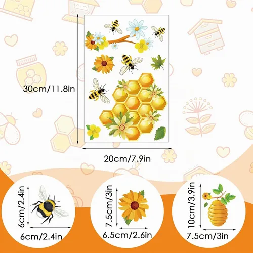 Vista 2 de Zonon - 90 calcomanías para ventana de abeja de miel, diseño de girasoles