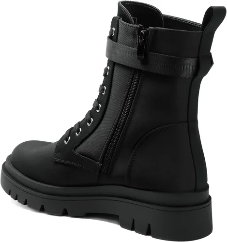 Vista 4 de DREAM PAIRS Botas de combate Chelsea con plataforma para mujer, con cordones y suela de hebilla