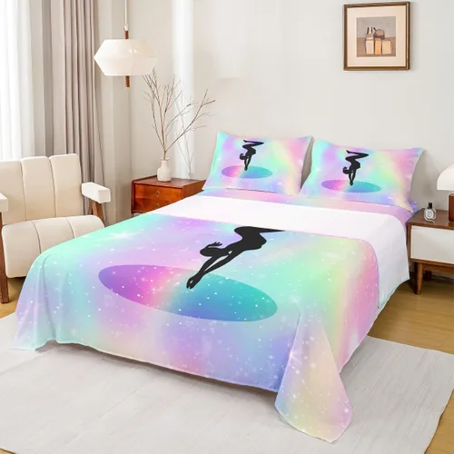 Vista 22 de Juego de sábana bajera ajustable de teñido anudado para niñas, juego de ropa de cama con diseño de arco iris degradado de arcoíris, lindo juego
