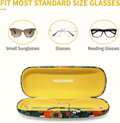 Vista 3 de molshine Estuche rígido de piel sintética para gafas, estuche portátil de viaje para hombres, mujeres, niñas, viajes, estudio, trabajo