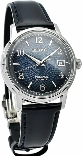 Vista 2 de Seiko Reloj automático para hombre Presage con esfera azul SRPE43J1, Blanco, Correa