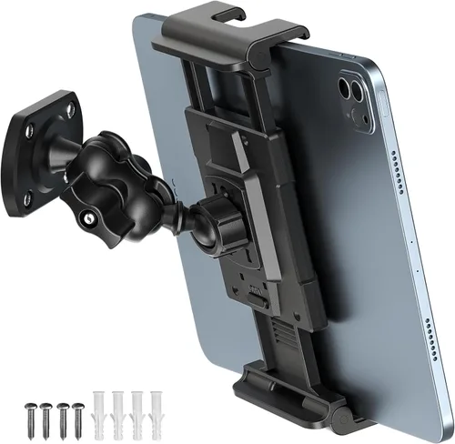 Vista 10 de OHLPRO Soporte de pared para tableta, giratorio de 360°, ajustable, universal, soporte para iPad, para cocina, oficina, almacén, hogar, compatible