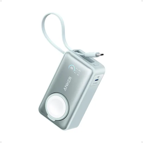 Vista 4 de Anker MagGo Power Bank para Apple Watch, batería compacta de 10,000 mAh con certificado oficial y cable USB-C integrado, 35 W Max, para iPhone 15