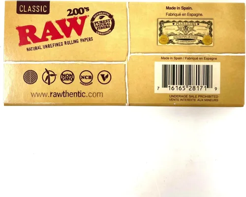 Vista 3 de RAW Classic 200 King Size Slim - Papel de liar, sin pliegues, marrón, 200 unidades (paquete de 3)