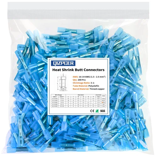 Vista 10 de 100 piezas conectores de tope amarillos termorretráctiles, terminales de crimpado impermeables de 12-10 AWG, conectores de cable eléctrico, empalme