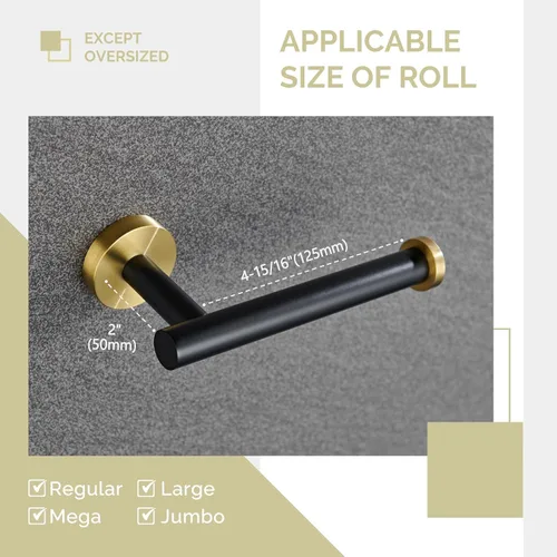 Vista 7 de Soporte de papel higiénico negro y dorado, colgador de papel higiénico de acero inoxidable para baño, dispensador de rollos de papel de tocador