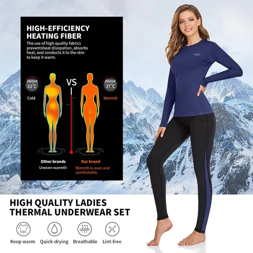 Vista 2 de HiZiTi Ropa interior térmica para mujer conjunto de pantalones largos con forro polar de capa base