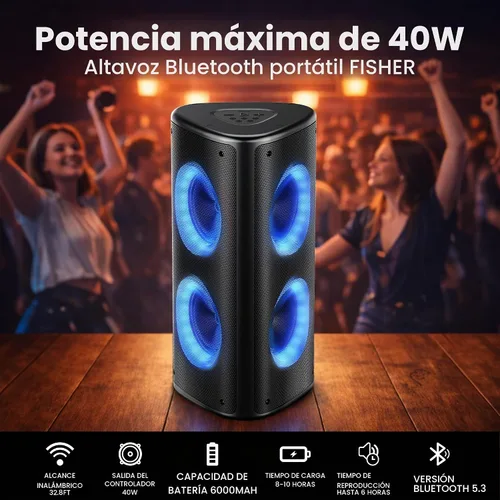 Vista 6 de Fisher Altavoces Bluetooth portátiles, altavoces estéreo, sistema inalámbrico Bluetooth, triángulo cuádruple de 6.5 pulgadas, doble potencia máxima