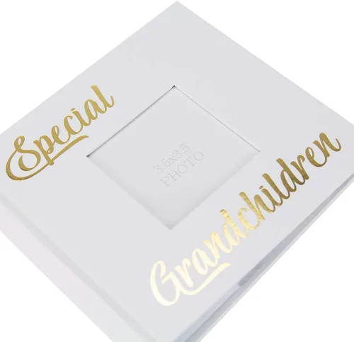 Vista 3 de Happy Homewares Álbum de fotos moderno de nietos blancos con texto dorado con capacidad para 80 fotos de 4 x 6 pulgadas
