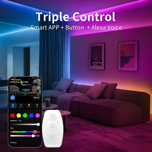 Vista 2 de KSIPZE Tira de luces LED inteligentes con WiFi, luces LED RGB+IC para dormitorio, trabajo con Alexa, control de aplicación, sincronización