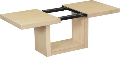 Vista 7 de Merax Juego de mesa de comedor extensible de 78 pulgadas con hojas extraíbles de 18 pulgadas, juego de mesa de comedor de madera de 6 piezas con 4