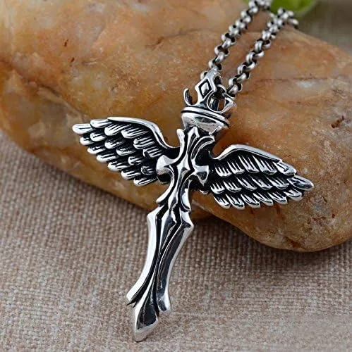 Vista 2 de Colgante vintage de plata de ley 925 con alas de ángel, joyería de anime para hombres y mujeres, Metal, Sin gemas.