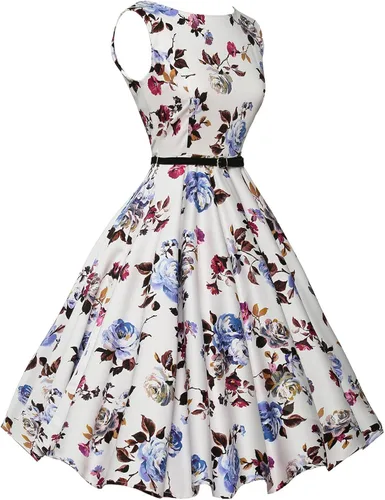 Vista 4 de GRACE KARIN - Vestido vintage sin mangas con escote barco y cinturón para tardes de té