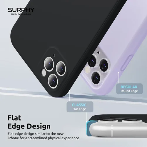 Vista 3 de SURPHY Funda diseñada para iPhone 11 Pro con protección de cámara, bordes rectos de silicona líquida para iPhone 11 Pro de 5.8 pulgadas, color negro
