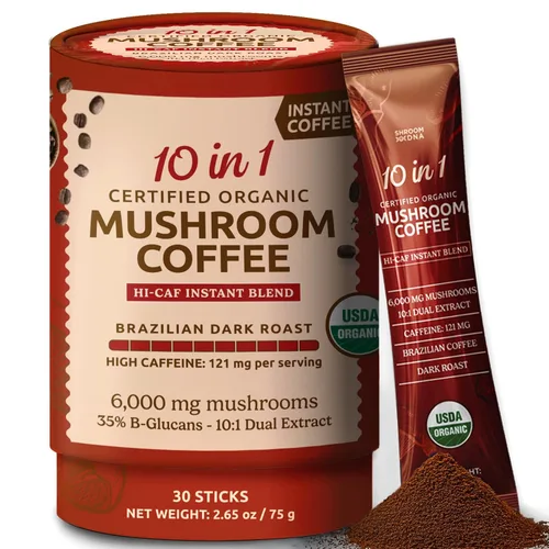 Vista 9 de ShroomDNA - Café orgánico de hongos con melena de león y hongos chaga, café instantáneo orgánico. Enfoque instantáneo + claridad todo el día.