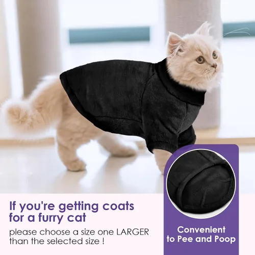 Vista 4 de Suéter Abrigo de Cuello de Tortuga para Gato, Ropa Sphynx Pijamas Solo para Gatos, Suéteres de Vellón Pullover para Gatitos con Mangas, Mono