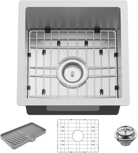 Vista 20 de Fregadero de cocina y bar negro de 12 x 16 pulgadas, pequeño tazón de acero inoxidable para montaje inferior, fregadero de cocina y bar, elección