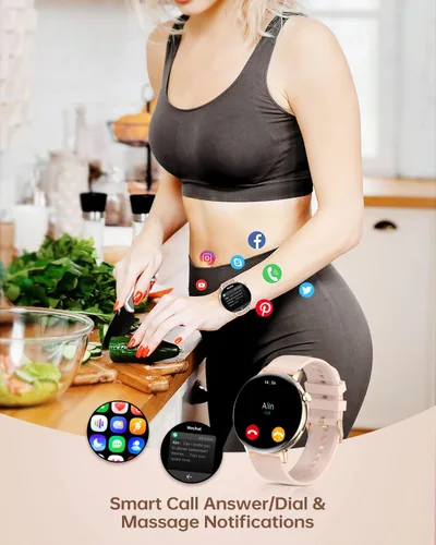 Vista 2 de Reloj inteligente para mujer con llamada Bluetooth, reloj de fitness personalizable, rastreador de actividad y relojes inteligentes para teléfonos
