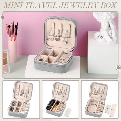 Vista 24 de Yinkin 12 piezas de mini joyero de viaje para dama de honor, organizador de aretes de piel sintética, accesorios de viaje a granel, soporte portátil