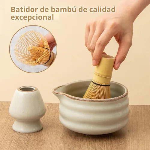 Vista 4 de Juego de 9 piezas de matcha con batidor de bambú, gris retro