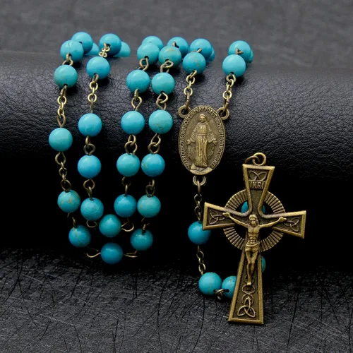 Vista 22 de KOMI Rosario de cuentas católicas para mujer, collar de cuentas de rosario con cruz de crucifijo, perlas de cristal, rosario, rosarios, católicos