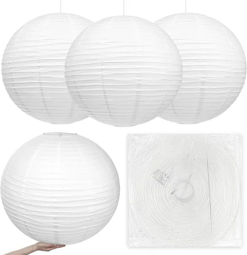 Vista 7 de Woanger Paquete de 4 faroles de papel grandes de 24 pulgadas, pantalla Jumbo blanca japonesa china redonda colgante de papel japonés