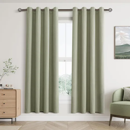 Vista 80 de Beige White Linen Blackout Curtains 90 Length 2 Panels Set for Living Room Bedroom, 100% Black Out Thermal Insulated Linen Drapes, Room Darkening