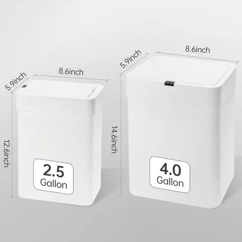 Vista 8 de SYNCVIBE Paquete de 2 cubetas de basura para baño con tapa - 2.5 galones y 4 galones con sensor de movimiento, basurero inteligente, papelera