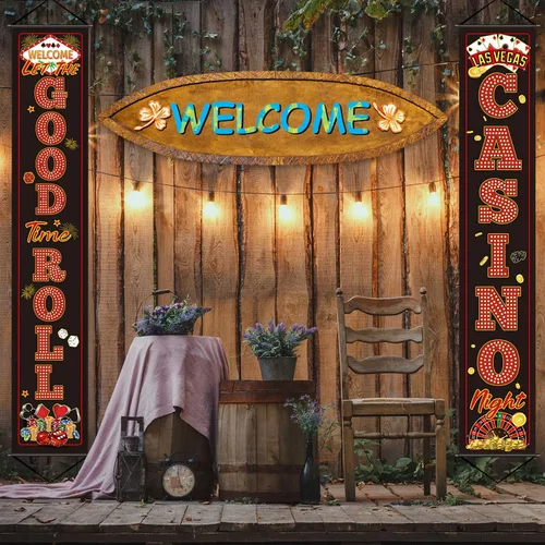 Vista 4 de Blulu Decoraciones de fiesta nocturna de casino Las Vegas, cartel de fiesta de póquer, decoración nocturna de bienvenida para juegos, viajes