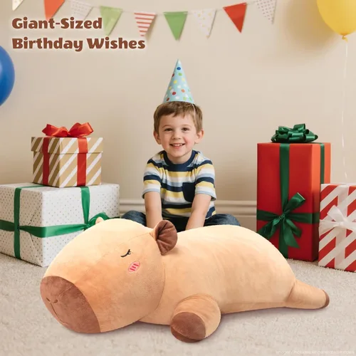 Vista 7 de SuzziPals Peluche de Capibara Gigante de 43 pulgadas, Animal de Peluche Gigante Realista para Alivio del Estrés y Compañía, Almohada de Grandes