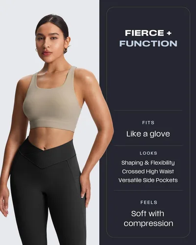 Vista 97 de Aoxjox Trinity - Pantalones de yoga de cintura alta con bolsillos para mujer, control de abdomen, cintura cruzada, leggings de entrenamiento suaves