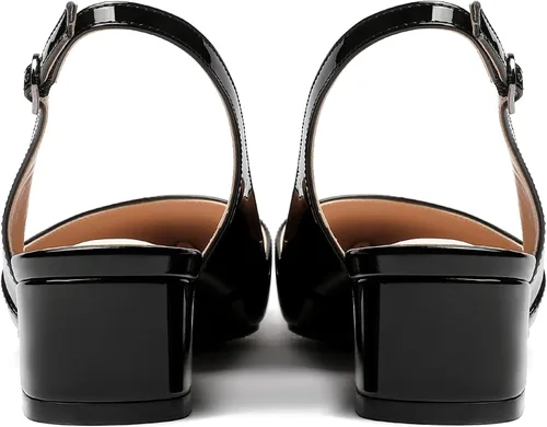 Vista 4 de MERRORI Zapatos de vestir con espalda cruzada para mujer, tacón bajo grueso, de patente, sin cordones, punta puntiaguda, zapatos de tacón bajo, 1.5