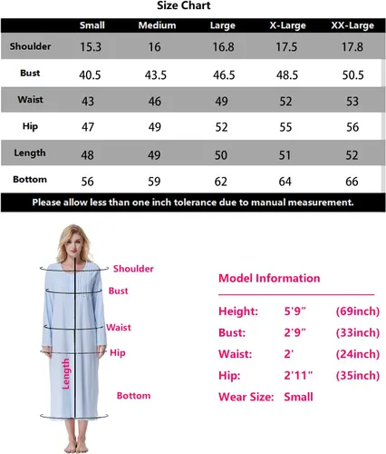 Vista 7 de Keyocean Camisones para mujer, algodón suave, cómodo, ligero, manga larga, camisón para dormir