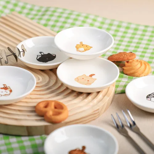 Vista 4 de SOCOSY Platos de cerámica de animales de dibujos animados súper lindos, platos de condimentos, cuencos de sushi y soja, platos de aperitivo, platos
