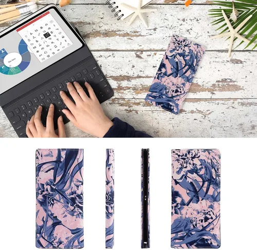 Vista 5 de HUA ANGEL Billeteras largas plegables Bolso largo delgado con hebilla magnética, 12 ranuras para tarjetas delgado para mujeres y niñas, Púrpura