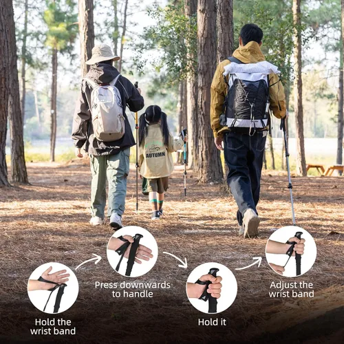 Vista 6 de Naturehike - Bastones de senderismo plegables, bastones de senderismo ajustables de aluminio ligero, absorción de impactos con correas