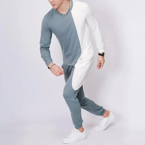 Vista 7 de Ropa deportiva para hombre, camiseta y cárdigan, pantalones de manga larga, dos piezas, para entrenamiento de fitness, ropa deportiva casual