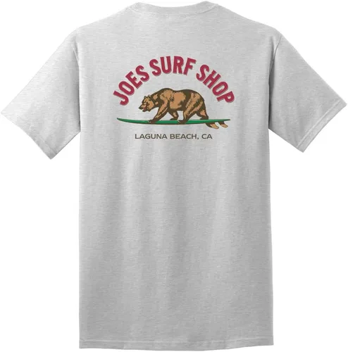 Vista 19 de Joe's Surf Shop - Camisetas de algodón pesado con gráficos en tamaño regular, grande y alto Logotipo de Longboard Ash / Sand