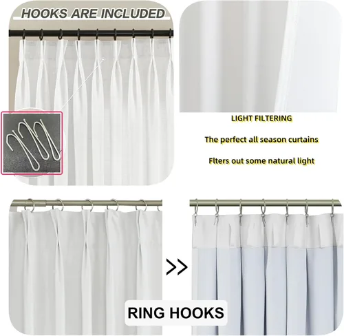 Vista 4 de VisionaryHomeDesign Sheer White Curtains, Pinch Pleat Sheer Drapes, Light Filtering, Tassel Sheer Curtains for Living Room Bedroom(45W x 108L,Gray