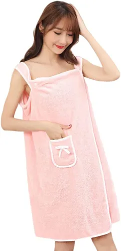 Vista 6 de Toalla de baño grande para mujer, toalla de terciopelo coral (bolsillo azul)