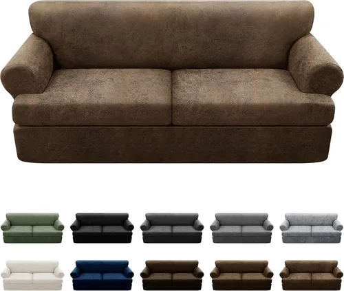 Vista 130 de Fundas para Sillón de 2 Piezas con Cojín en T, Fundas de Aspecto de Cuero para Sofá, Fundas para Sillas, Protector de Muebles Elástico, Funda