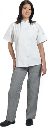 Vista 5 de Mercer Culinary Millennia - Chaqueta de manga corta para mujer con botones tradicionales, Blanco