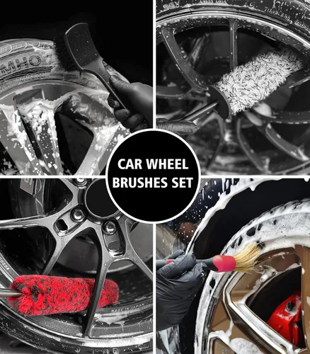 Vista 2 de YeewayVeh 4Pack Kit de Limpieza de Ruedas de Coche, Cepillo de Rueda Flexible y Cepillo Limpiador de Llanta de Microfibra, Cepillo de Neumáticos