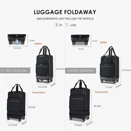 Vista 3 de VERAGE Equipaje extensible extraíble con ruedas giratorias, Negro -, Equipaje extensible extraíble con ruedas giratorias