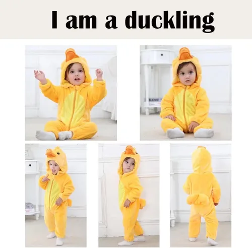 Vista 2 de QIAONIUNIU Disfraz de pato para bebé para Halloween, mameluco para niños pequeños, rómper para cosplay, de 12 a 18 meses