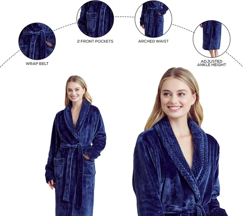 Vista 5 de Bata de baño de forro polar cómoda para mujer - Bata suave de felpa para mujer