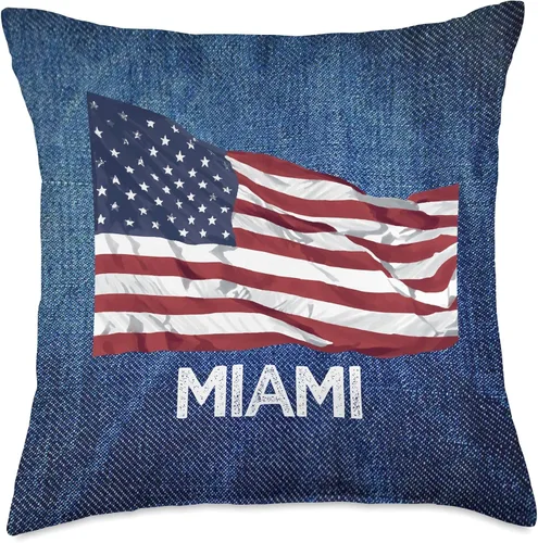 Vista 4 de Miami Florida stars stripes USA FLAG love AMERICAN PATRIOT Throw Pillow